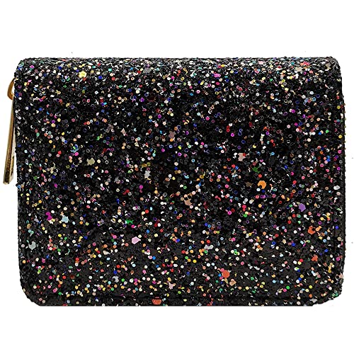 Bestmaple Rainbow Glitter Small Wallet For Girls Women Sequins Coin Purse Pouches Zipper Card Holder (Black) #TOP21