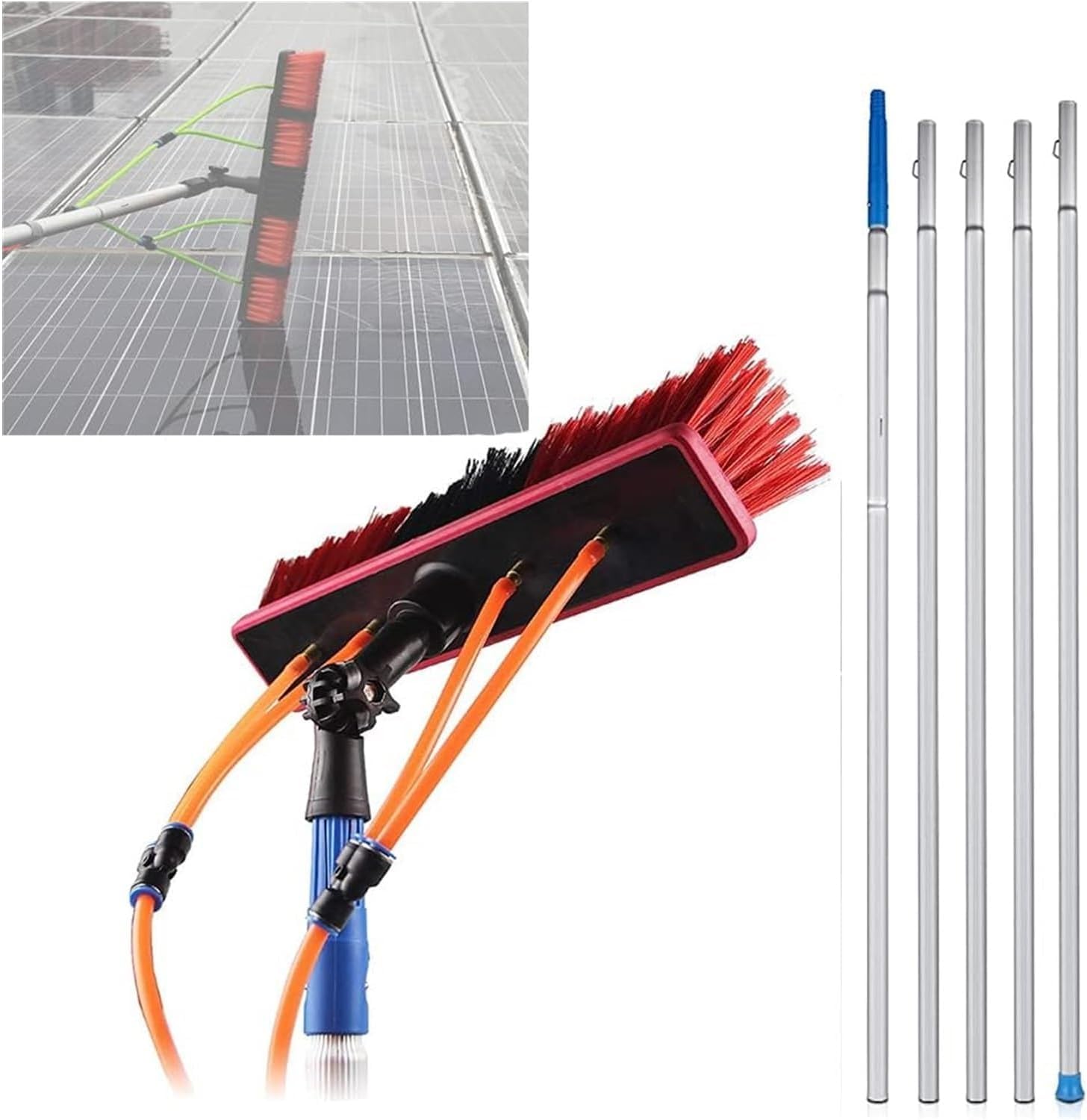 Outil de nettoyage de panneau photovoltaïque et balai télescopique à passage d'eau