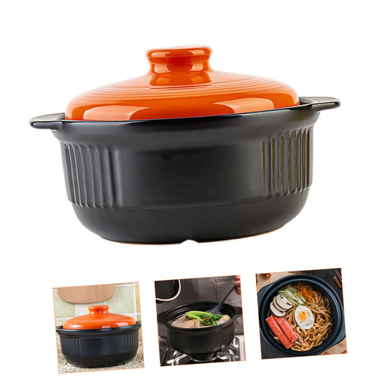 ULTECHNOVO Keramiktopf für Auflauf und Kochtopf aus Keramik 2355ml Hitzebeständig mit Wärmeleitung für Suppe und Nudeln Farbe Orange Geeignet für Zuhause und Restaurant