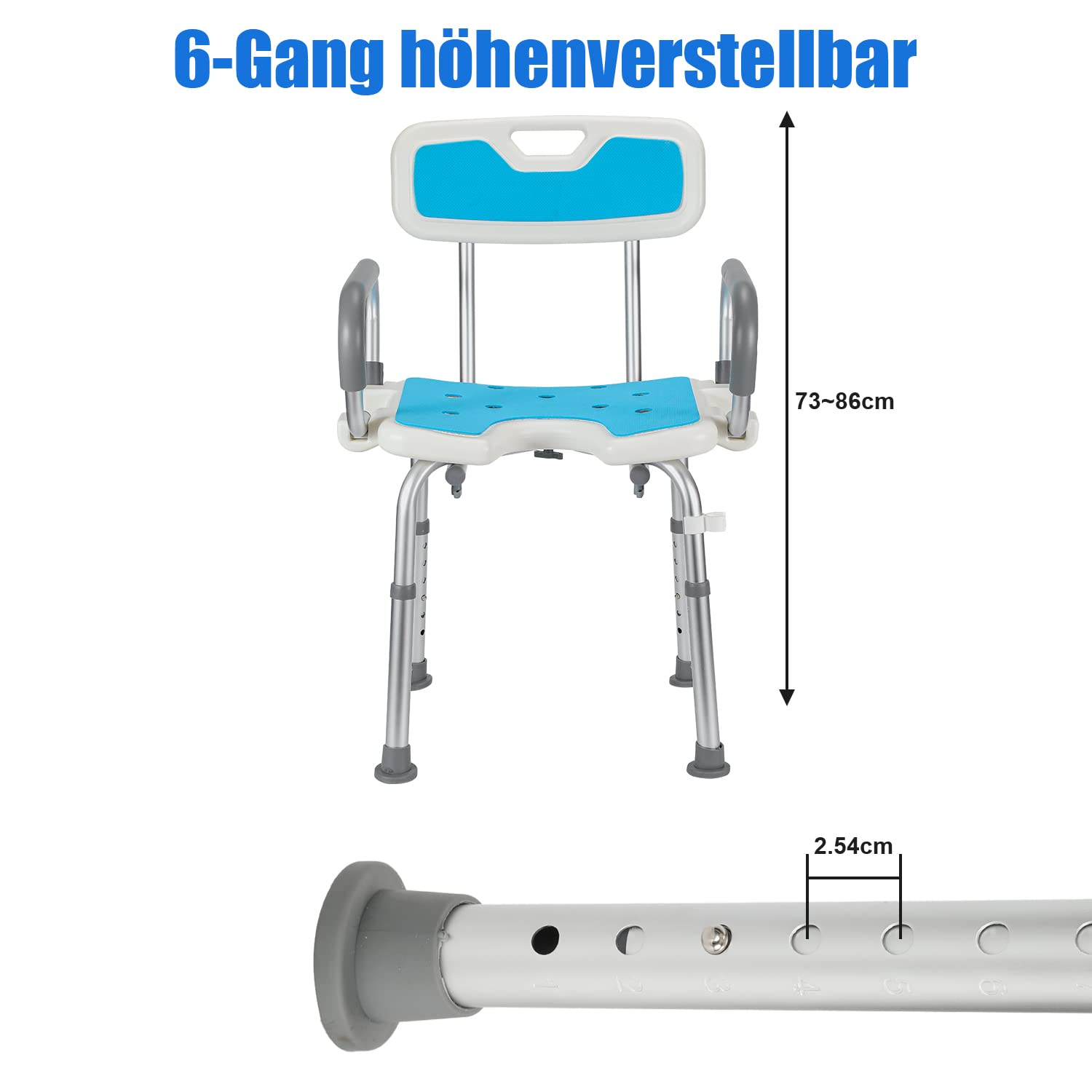 Regulowany stołek prysznicowy dla seniorów, nośność 136 kg, zdejmowane podłokietniki, krzesło kąpielowe dla osób starszych, bezpieczna i stabilna pomoc pod prysznic, idealny do mobilności w łazience