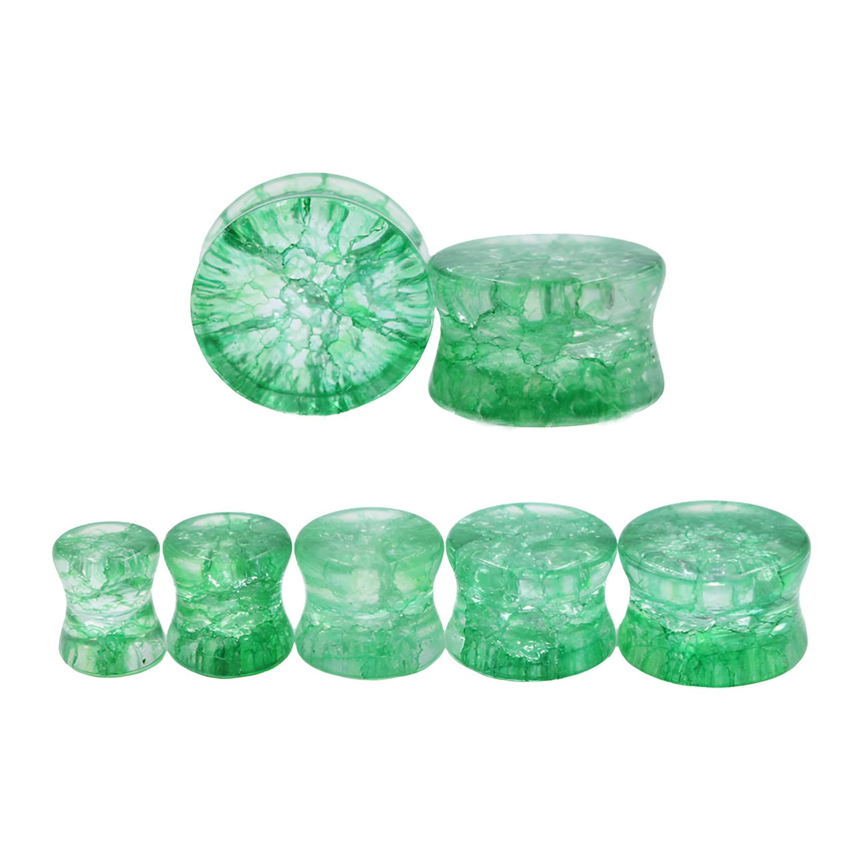 2 szt. 8 mm (0G) szkło eksplozja zielone rozszerzenie uszu podwójnie rozkloszowany solidny kamień grubość 12 mm przedłużacz końcówki do uszu przyrząd pomiarowy piercing biżuteria dla