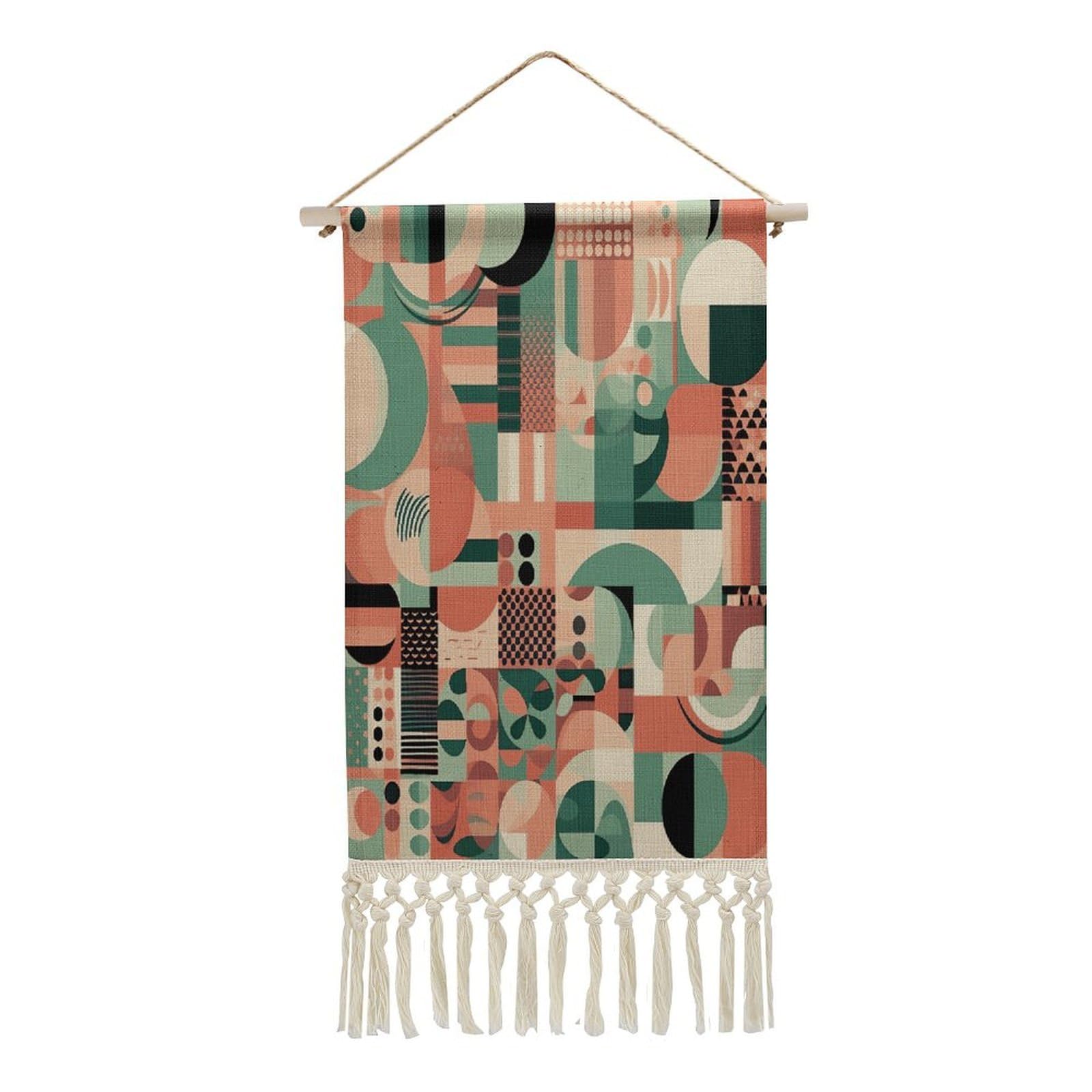 Adfgyerh Style Simple Design Tapestry With Tassels Cotton And Linen Hanging Posters, Wall Art For Travel Gift, Wall Tapestry For Office Home Decor Bedroom Living Room Decor