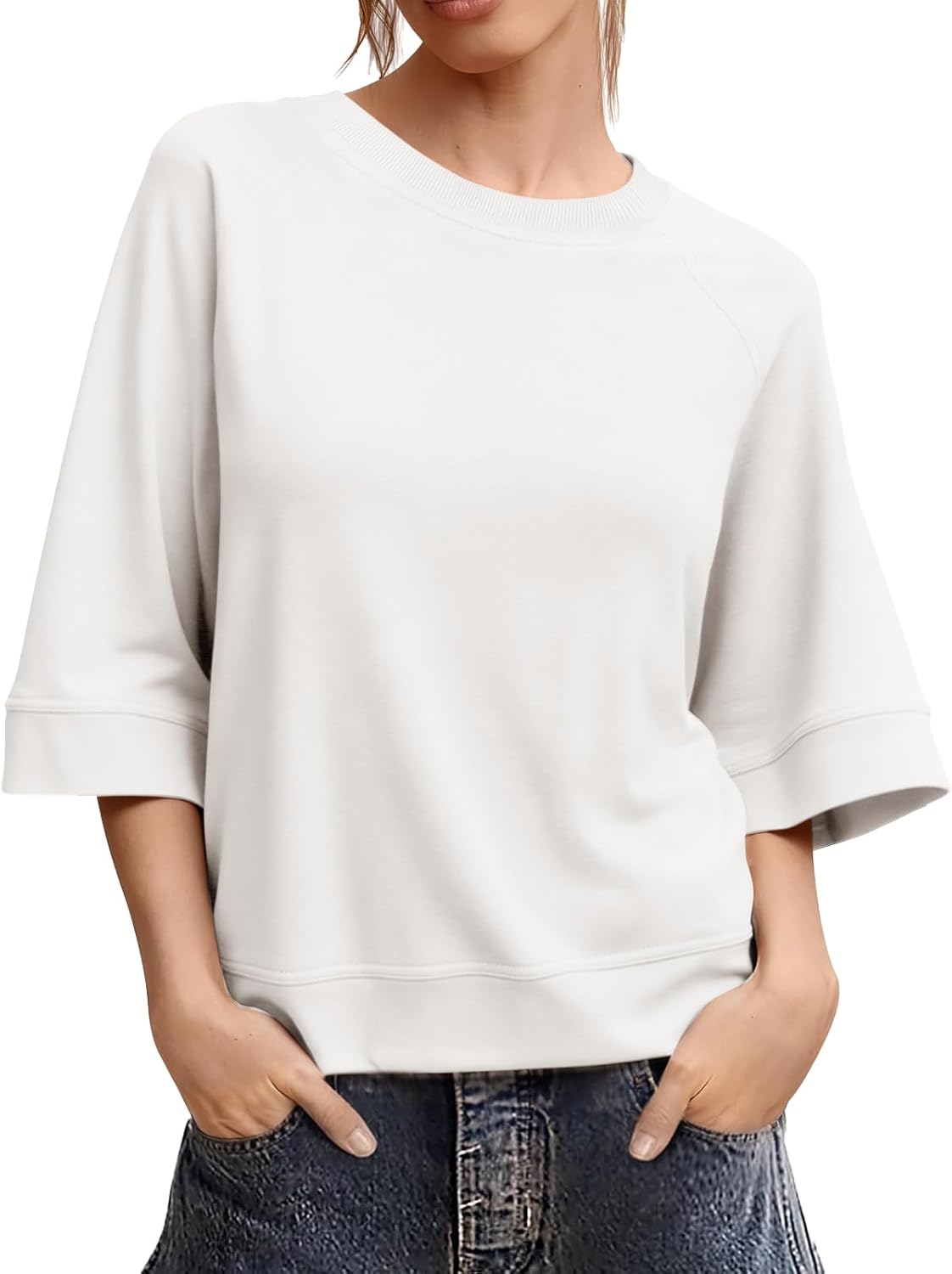 Tankaneo Womens Oversized Half Sleeve T-Shirts Crew Neck Boxy Basic Tees Tops Summer Casual Loose Fit Tunic Shirts