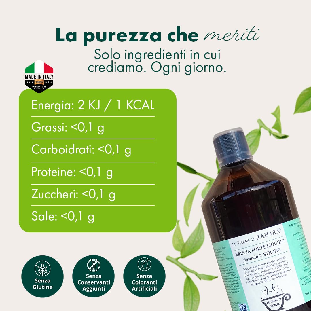 Miscela Forte Liquido Strong, Tisana Drenante Forte per Donna e Uomo, Aiuta Pancia e Gambe Gonfie, Tisana Liquida Pronta all’Uso con Garcinia, Caffè Verde e pilosella, 500mL