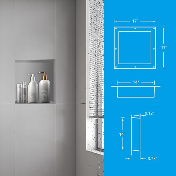 Uni-Green Ready Tile Shower Niche Shelf 17x17(Inside 14x14) With Texture - Single Shelf Shower Shelf Insert for Bathroom Niche Storage, Water and Leak Proof Wall Niche Insert