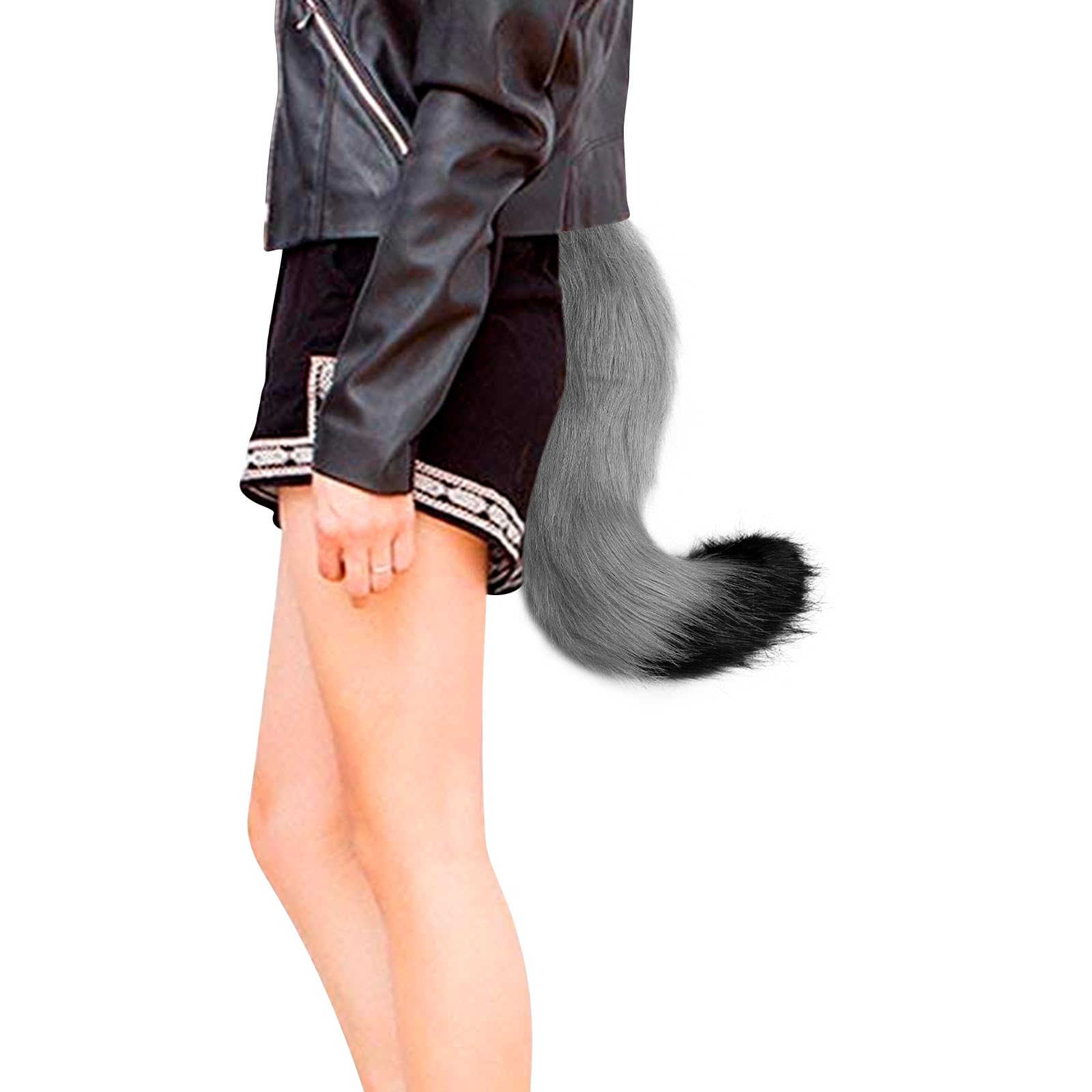 PPFINE Faux Fur Furry Wolf Fox Tail Paw Gloves and Cat Ears Headband Set for Halloween Anime Cosplay Party - Image 2