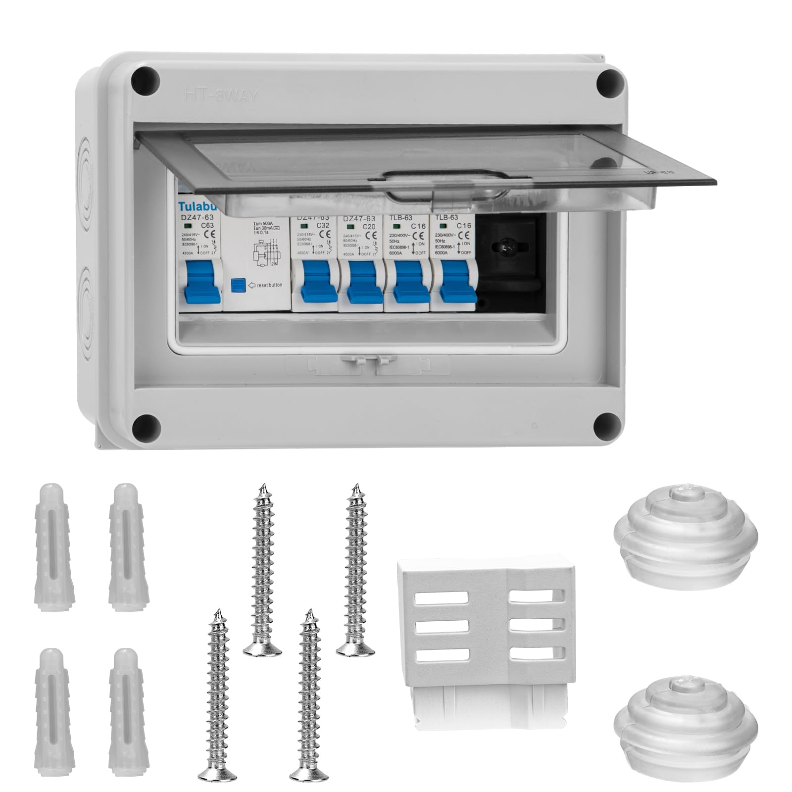 Caja de fusibles de superficie, caja de distribución de superficie impermeable IP65 con interruptor diferencial, mini caja de subdistribución de superficie para caravanas, garajes y talleres