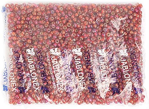 Czech Glass Seed Beads 2/0 (6.1mm Diameter) Silver Lined Transparent Red AB DIY Jewelry Making Beads - 500g Bulk Bag by Preciosa (Jablonex)