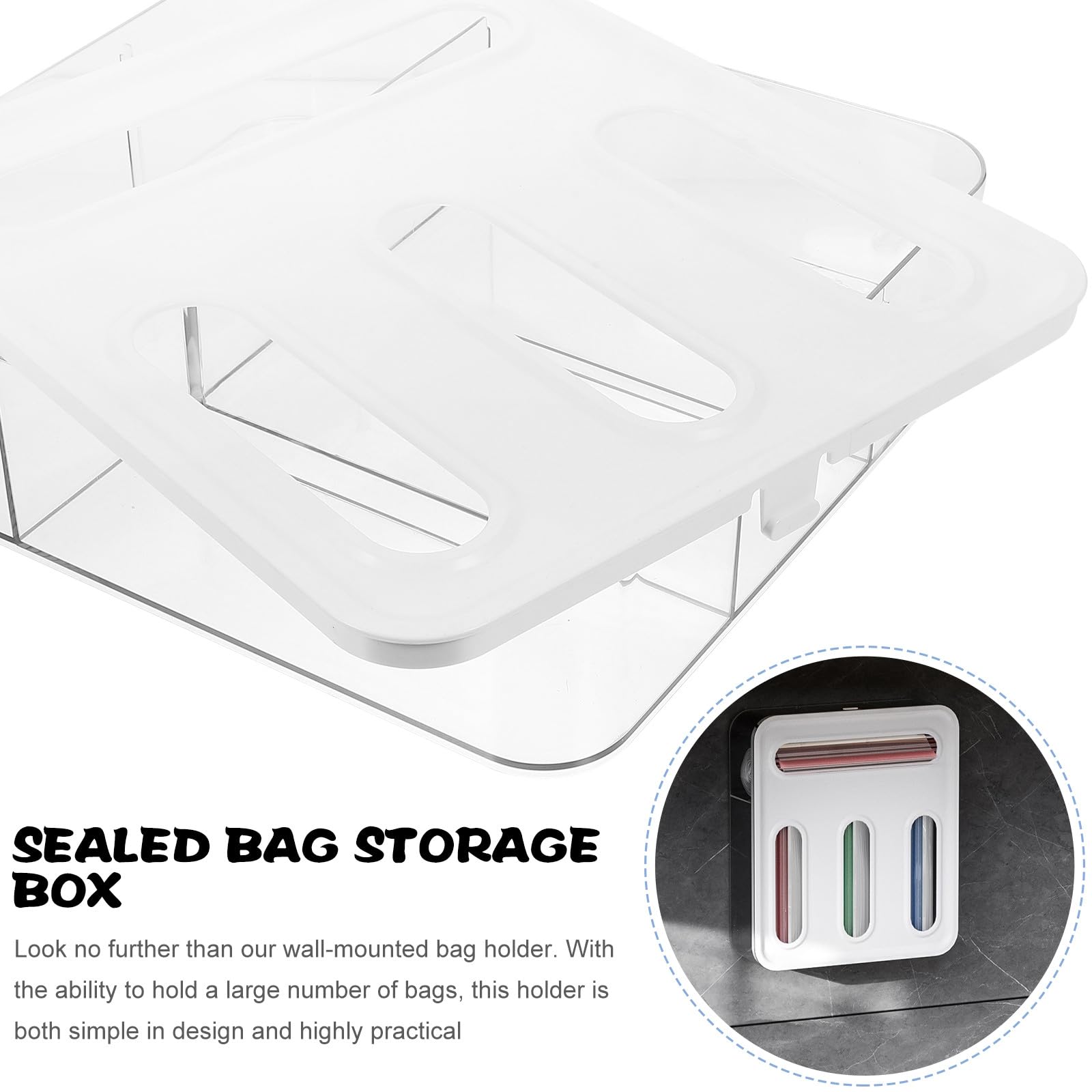 Wandhalterung Aufbewahrungsbox Küchen Frischhaltebeutelspender aus Pet mit Transparentem Deckel Multifunktionaler Müllbeutel Organizer für Haushalt und Lebensmittel