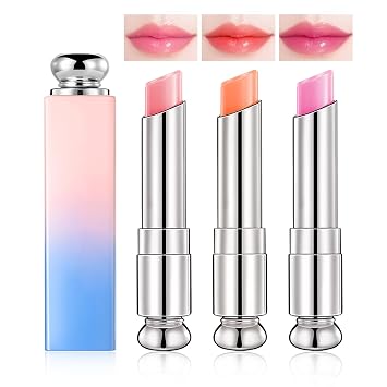 3PCS Color Changing Lip Gloss Set,Waterproof Tinted Lip Stain,Magic Color Changing Lipstick for Women and Men,Moisturizer Lipgloss Makeup Set,Long Lasting Moisturizing Lip Tint Balm Set 02