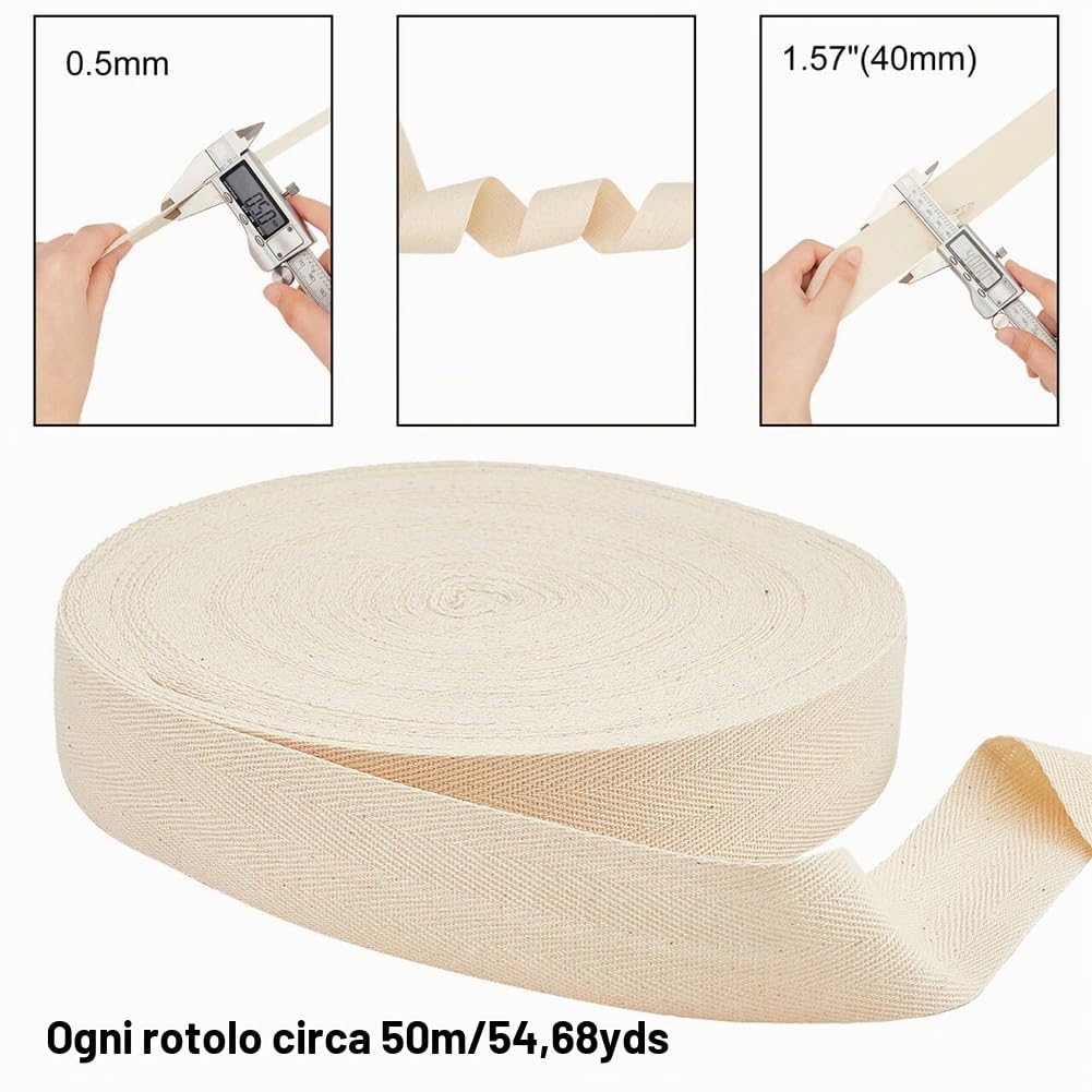 NBEADS 50m/Rotolo 40mm Fettucce In Cotone A Spina di Pesce Corde Piatte In Cotone A Spina di Pesce Nastro Regalo per La Decorazione Domestica Cucito Artigianato Fai Da Te, Bianco Antico