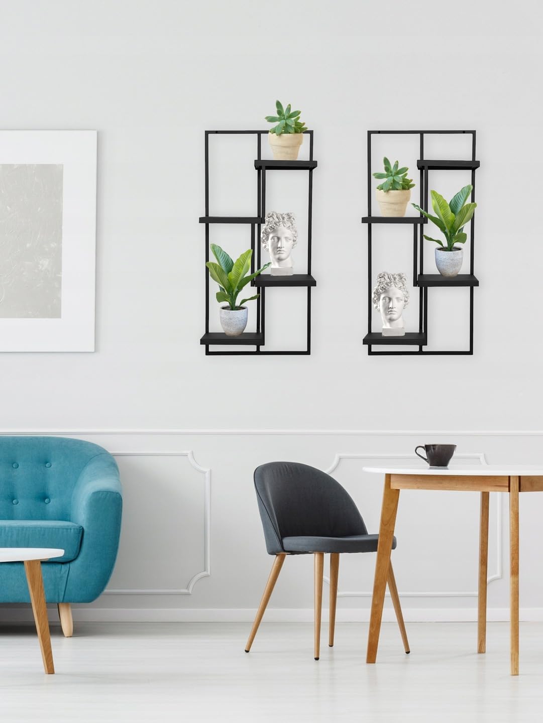 Naścienna Półka na Rośliny - Wiszący Stojak na Kwiaty - Wykonany z Metalu - Nowoczesny Dekor Ścienny do Salonu, Pokoju Nastolatka, Sypialni, Kuchni - 38x20x80cm - QUATTRO RIPIANI Czarny