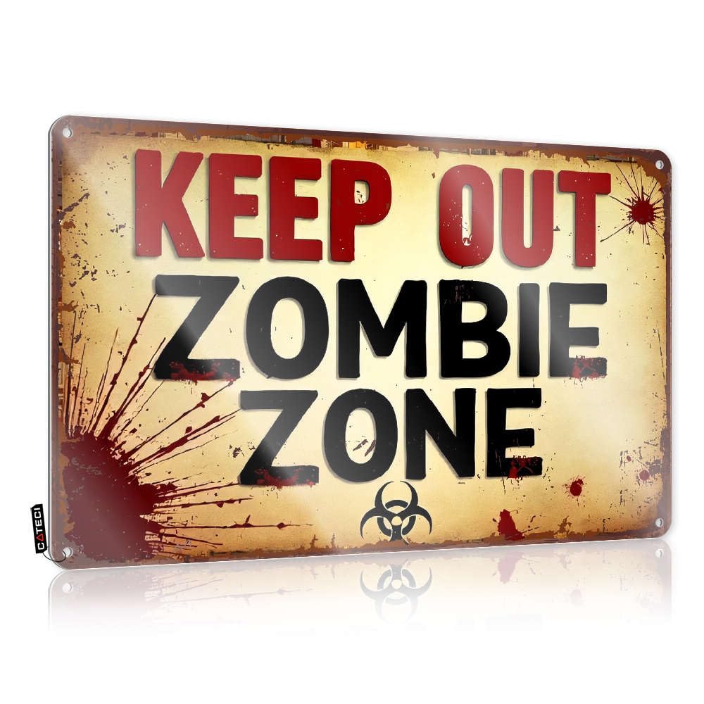 Sujd Colour Funny Farmhouse Signs Rustic Wall Poster, Hanging Funny Quote Design For Walls Garage | Gift For Camper Anti-Rust Metal Keep Out Zombie Zone(20X30cm)