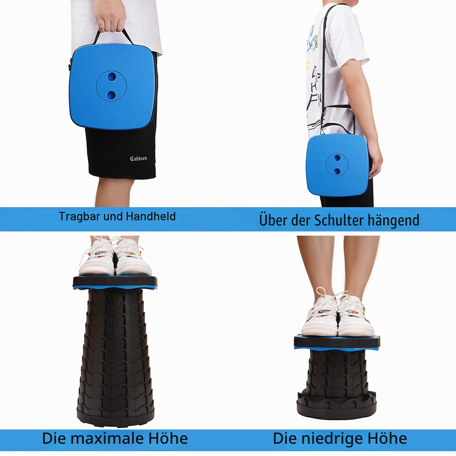 Tragbarer Klapphocker, Teleskophocker Faltbar Campinghocker für Outdoor Camping Angeln BBQ Drinnen Küche, Belastung 220kg