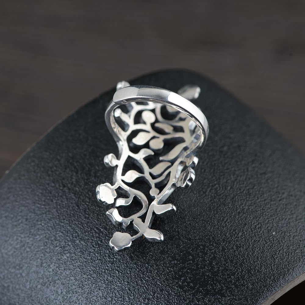 ForFox Anillo grande de hojas de árbol de plata de ley 925 para mujeres y niñas abierto y ajustable