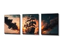 TUMOVO Sailboat Modern Wall Art Boat Picture Contemporary Artwork Print On Canvas Warship Bedroom Wall Art Battleship Pictures for Living Room Framed Ready to Hang, 36