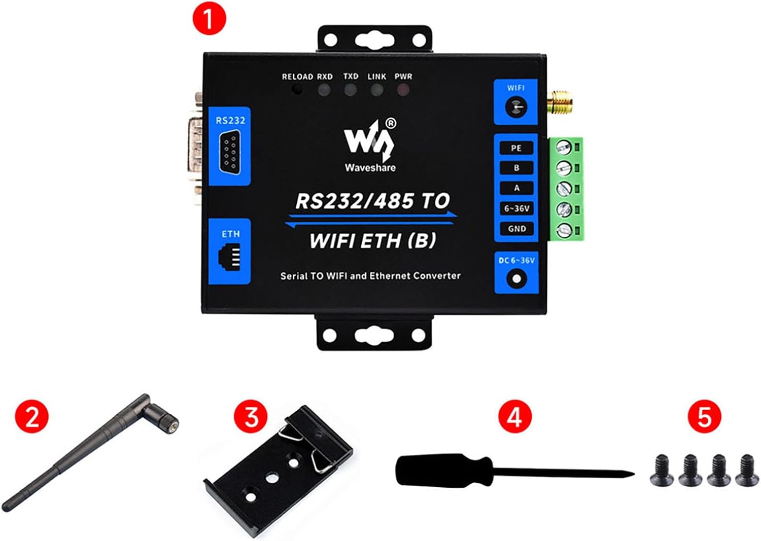Industrial Grade RS232/485 to WiFi ETH Serial Server 6t Modbus Gateway MQTT Gateway Metal Case