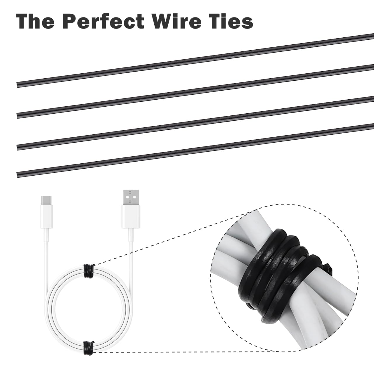 OUNONA kunststof gecoate ijzeren draad Twist Ties Kabel Wrap Organizer stropdassen 15cm 500st (zwart