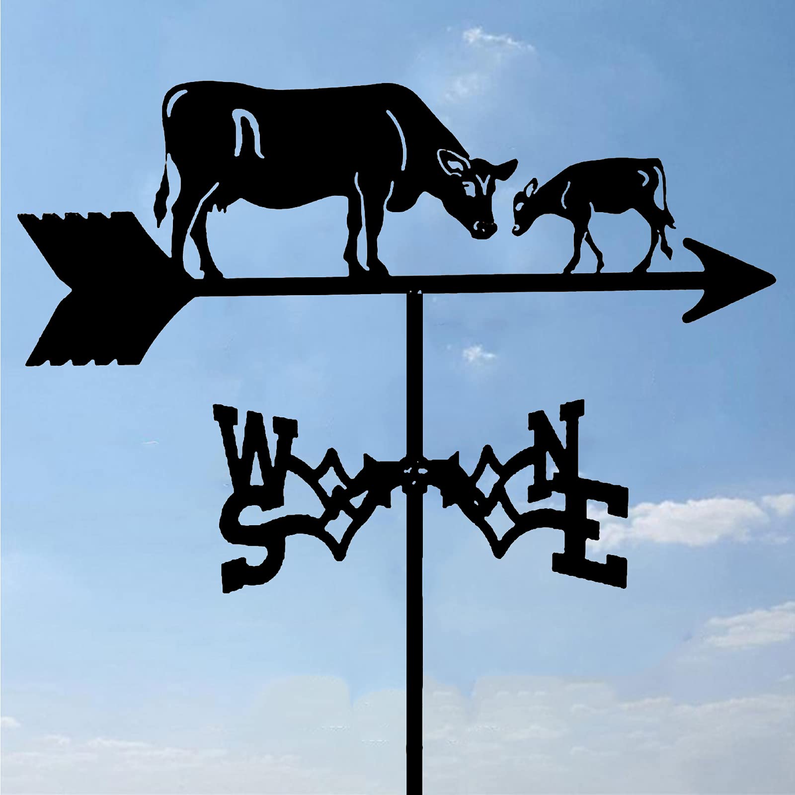 Girouette de jardin en acier silhouette vache décor rétro de ferme