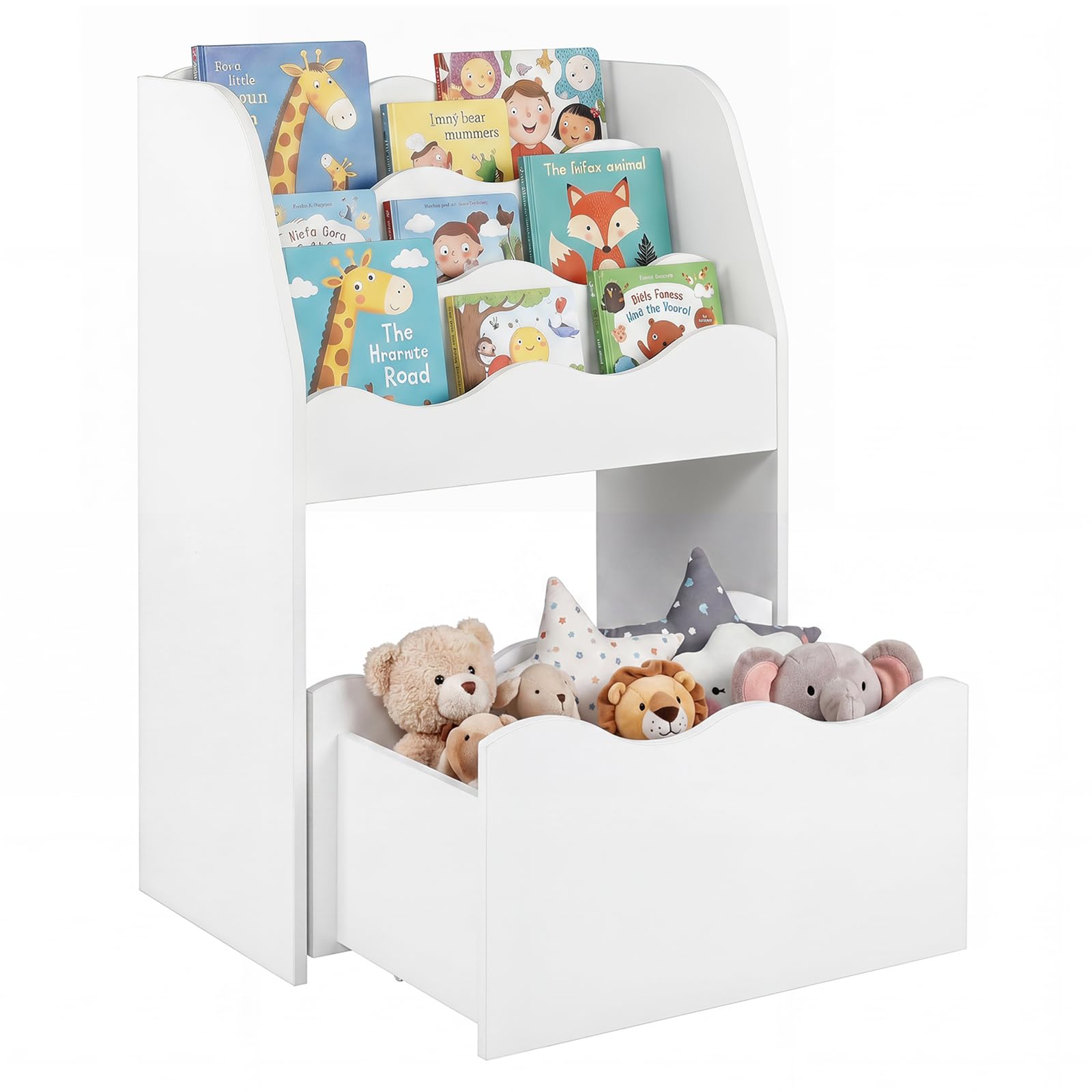 COSTWAY Kinder Bücherregal mit Schublade auf Rollen (Weiß)