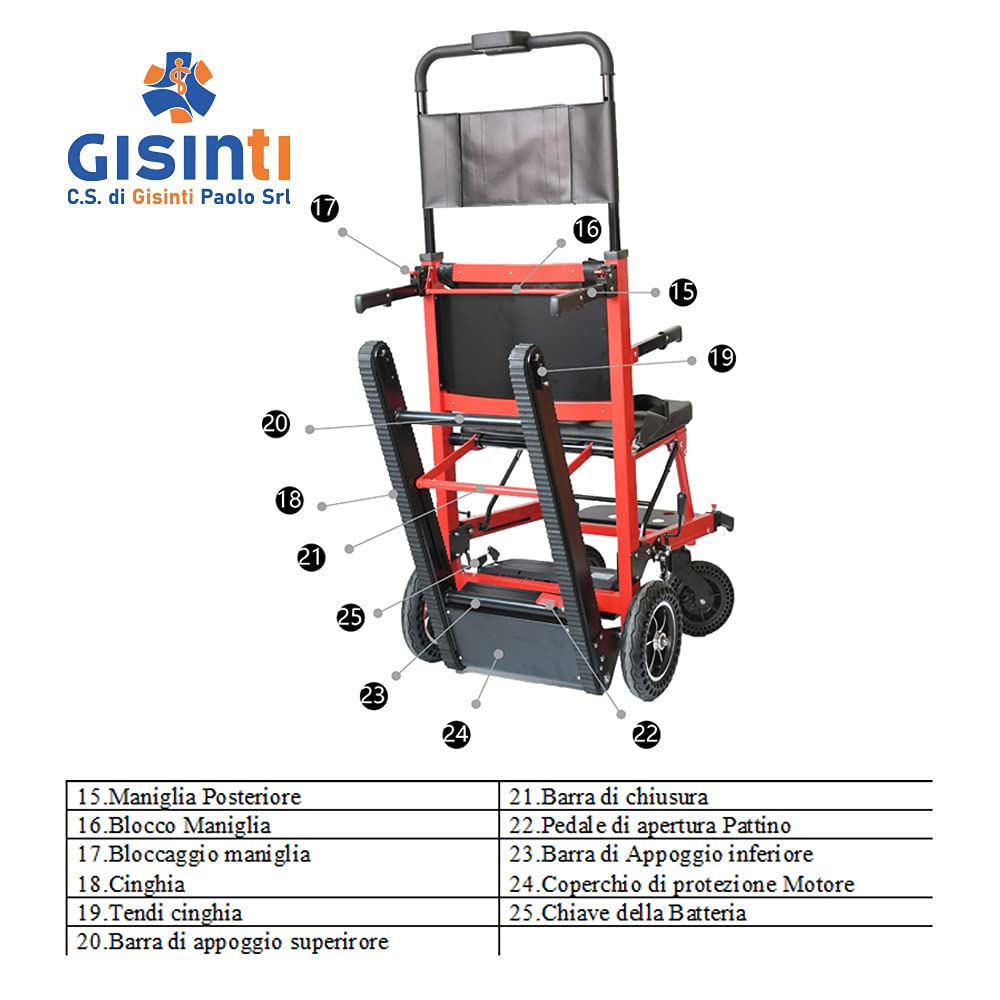 Gisinti Sedia Motorizzata Montascale, Montascale per disabili Elettrico, Sali Scendi scale Sedia a Rotelle per Scale Batteria Lunga Durata