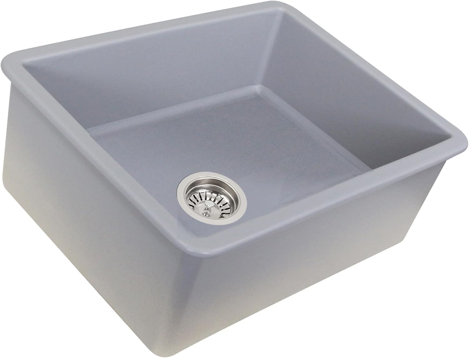 Nantucket Sinks Small Kitchen Sink – 24" Bar Sink, Matte Gray Fireclay, w Bottom Grid & Basket Strainer Drain, Drop In or Undermount, Rectangular Single Bowl, Made in Europe – Sturdy ISFC24GR-SB1