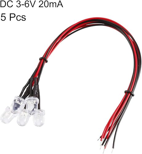 Miniatura 2 de uxcell 5pcs 0.315 in pre cableado LED, blanco DC3-6V lente transparente, diodos emisores de luz