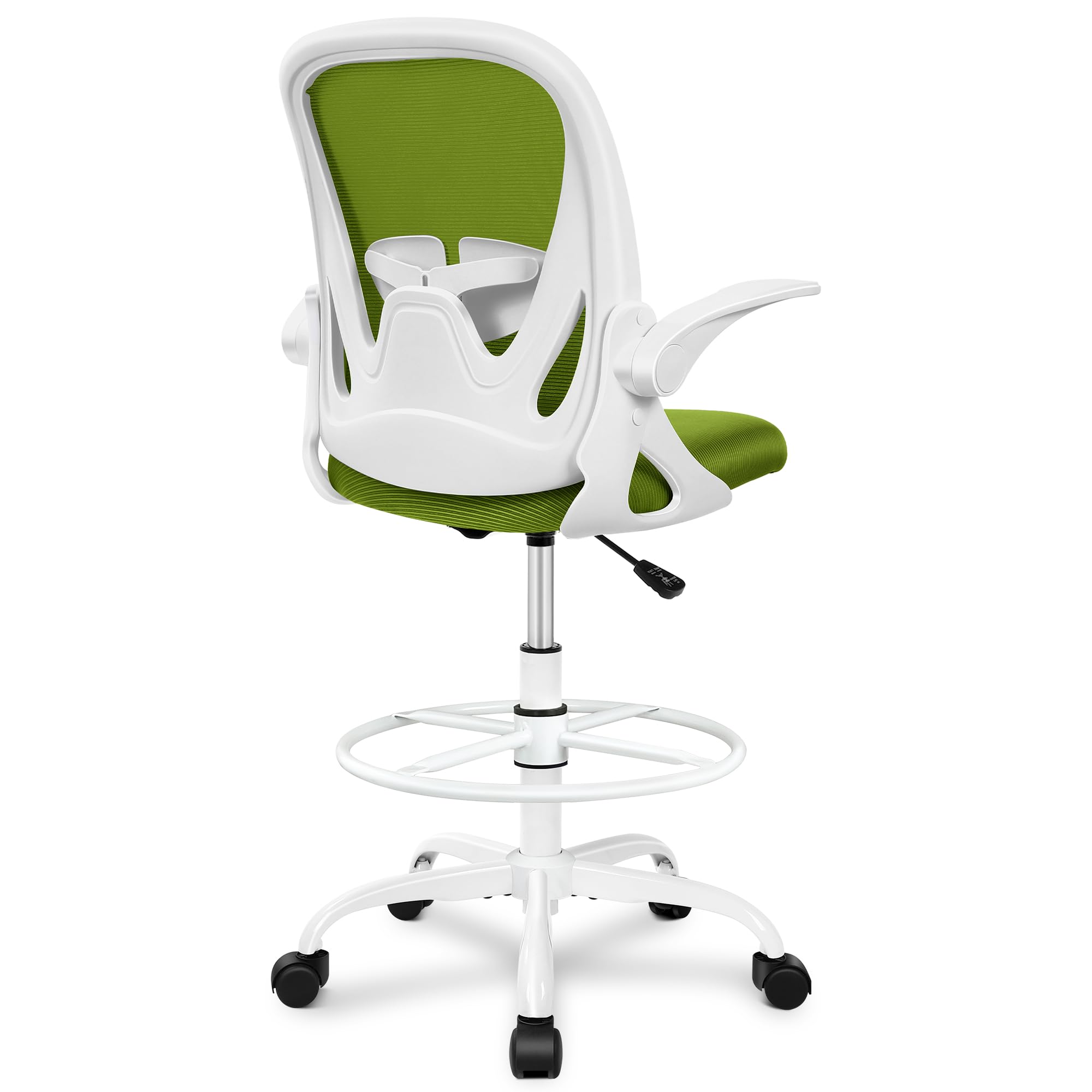 Primy Drafting Chair Tall Office Chair with Flip-up Armrests Executive Ergonomic Computer Standing Desk Chair with Lumbar Support and Adjustable Footrest Ring (AvocadoGreen)