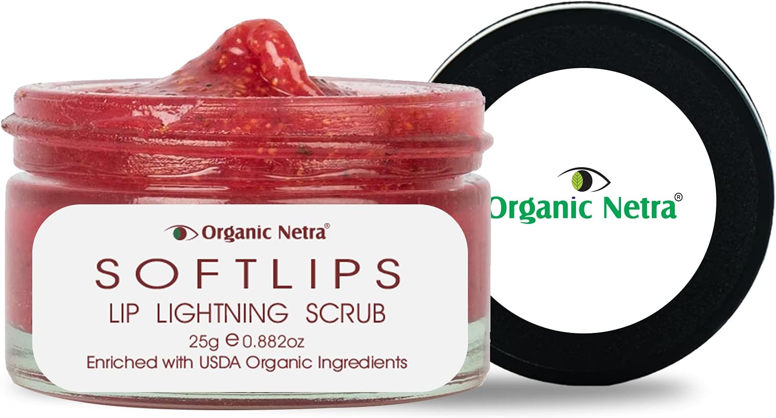 Organic Netra Lip Lightning Scrub for Soft Lip | Lightens, Brighten & Soften Lips |Moistures & Heals Dry and Chapped Lips |Enriched with Natural and Organic Ingredients with No Harmful Chemicals - 25g
