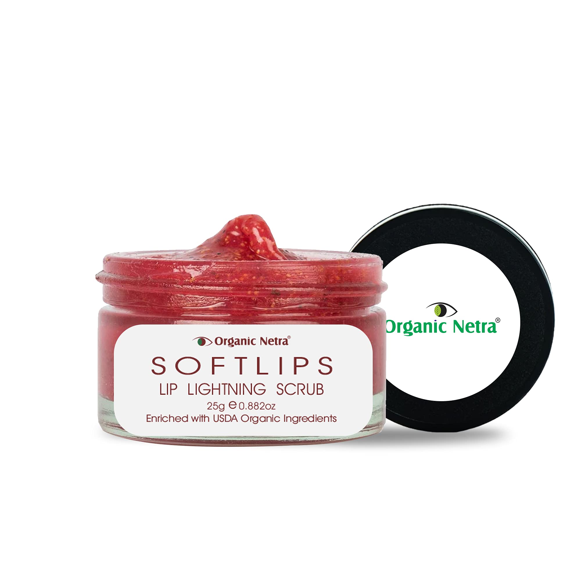 Organic Netra Lip Lightning Scrub for Soft Lip | Lightens, Brighten & Soften Lips |Moistures & Heals Dry and Chapped Lips |Enriched with Natural and Organic Ingredients with No Harmful Chemicals - 25g
