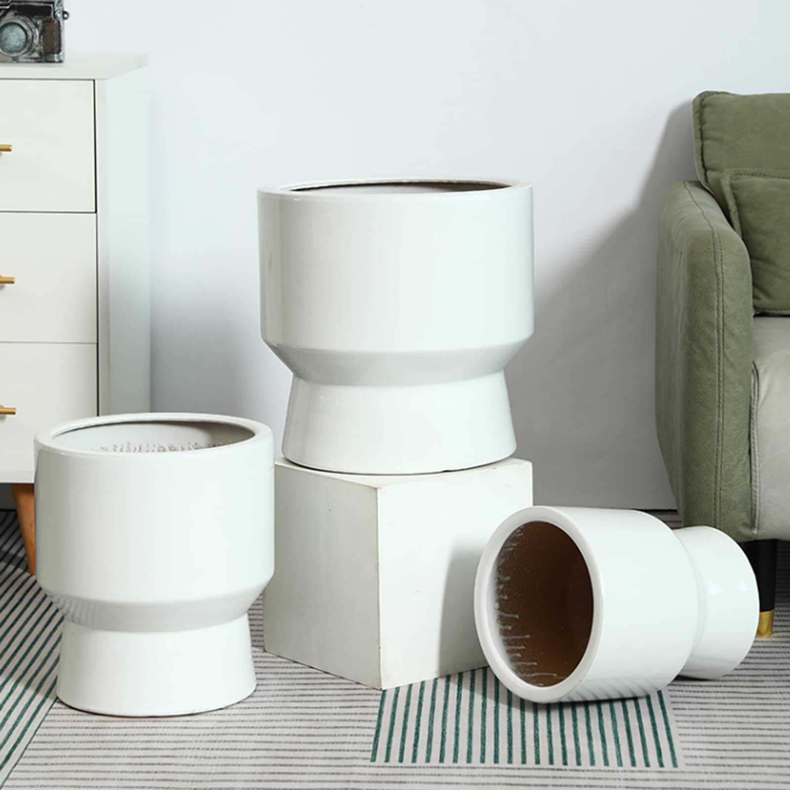 Vasi da Giardino Vaso da Fiori in Ceramica, vasi da Giardinaggio Moderni con Foro di drenaggio per la Decorazione del davanzale della Finestra dell'ufficio Desktop di casa (Bianco)