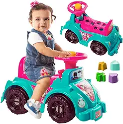 Kit andador infantil totokinha, carrinho de passeio, totoka triciclo patrulha carro fusca + brinquedo bebê blocos didaticos brinquedos pedagogicos jogos educativos crianças 1 ano (Verde/Rosa)