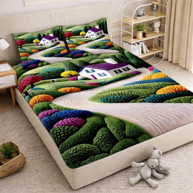 Image of Akshya Glace Cotton 7D Double Bed Sheet - Wrinkle-Free 300 TC King Size Bedsheet (90x100) with 2 Pillow Covers for Daily Use Multicolor Home Print