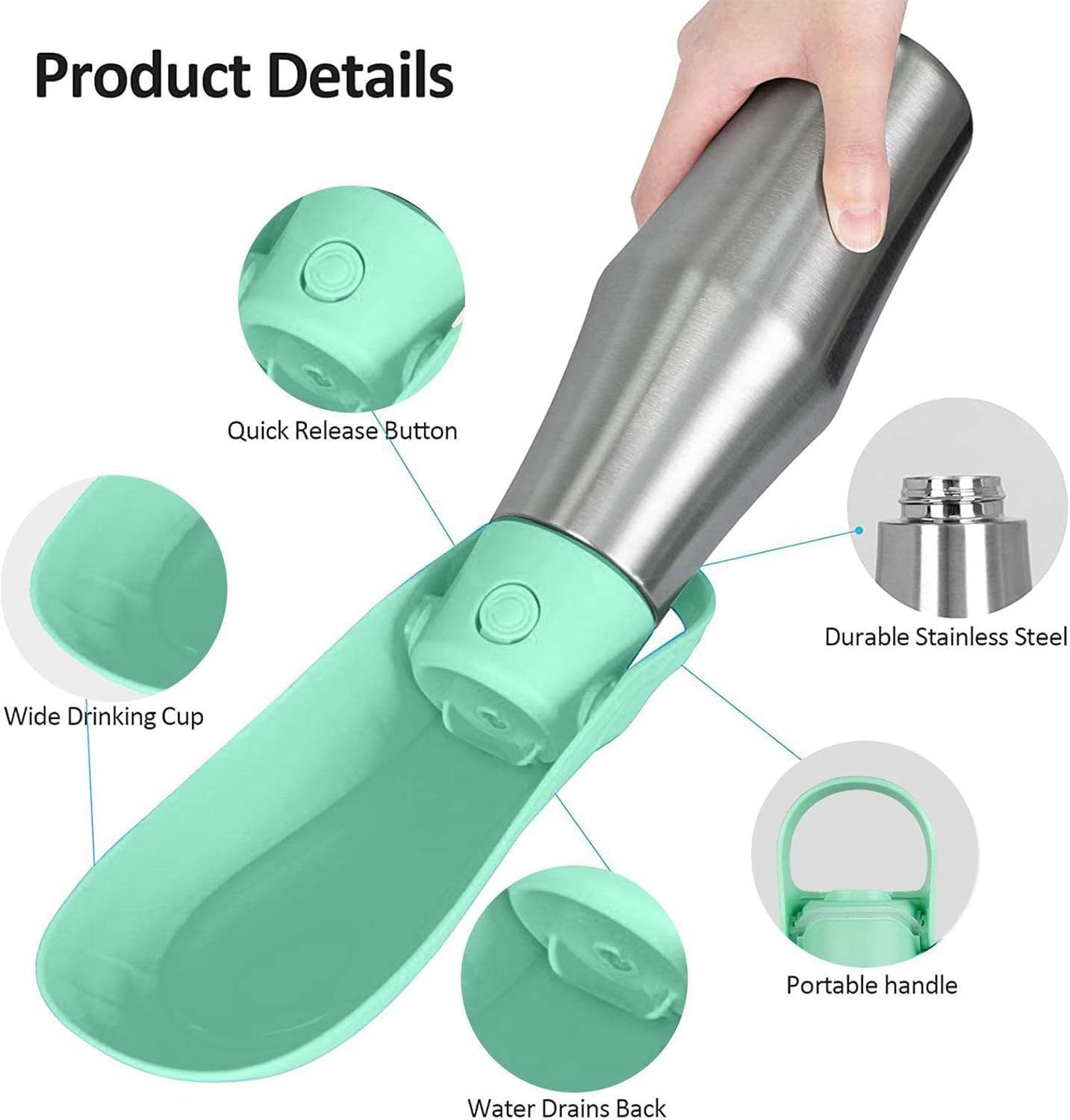 Borraccia per cani da passeggio per, borraccia termica per, borraccia per in acciaio inox 304 per portatile e gatti