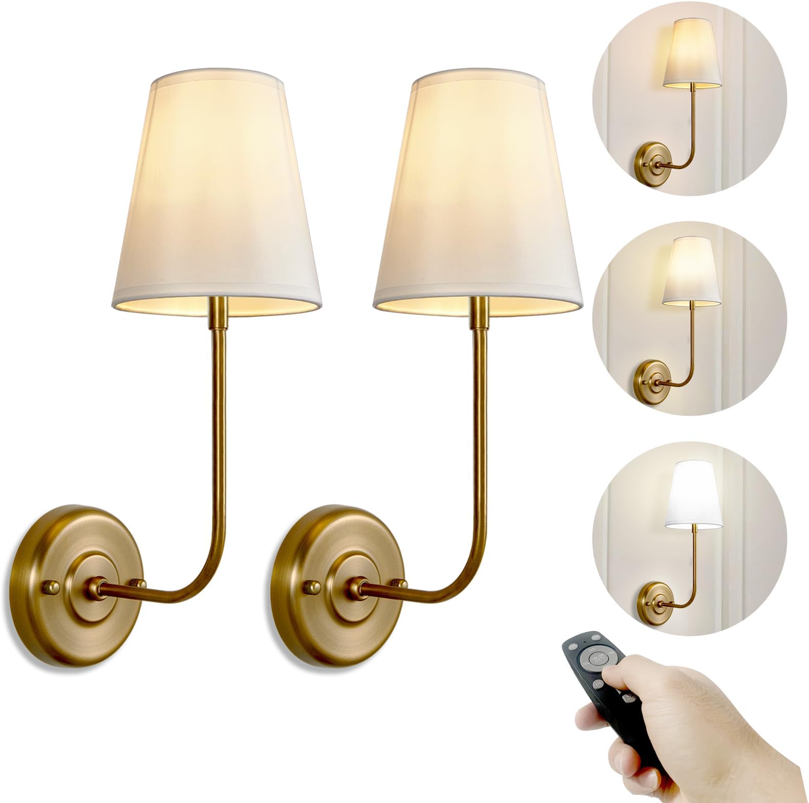 Adust Battery Operated Wall Sconce Set of Two Remote Control Dimmable