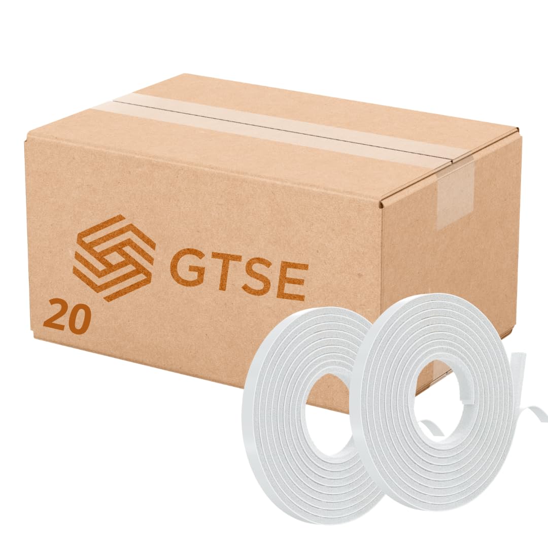 GTSE 20 Rolls, 5mm x 9mm x 4.9m Draft Excluder, White Self- Adhesive Window Seal Air Stopper Strip, for Windows, Sliding Doors, External Doors, Brush Weather Stripping