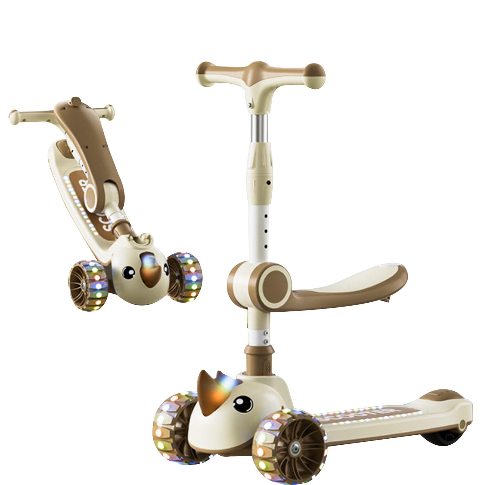 Beauenty Kids Scooter 2 in 1 Multifunction Three Wheel Kick Scooter for Kids Adjustable Height Handlebars Removable Seat Flash Scooter for 2-12 Year Old Kids