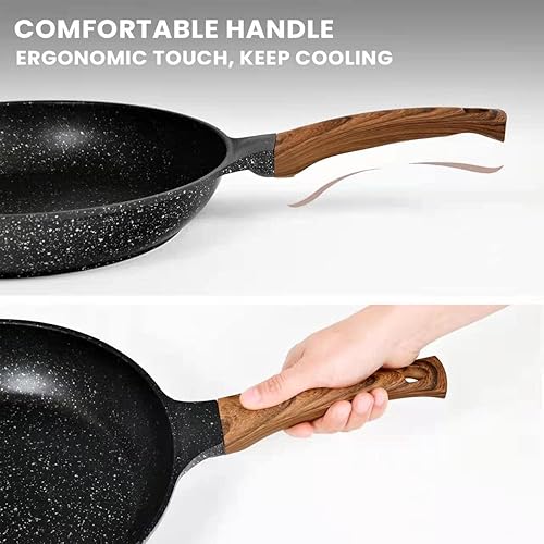 Miniatura 7 de DIIG Sartén antiadherente con tapa, 10 pulgadas, sin PFOA, revestimiento de granito sin PFOA, sartenes pequeñas para el desayuno, juego de