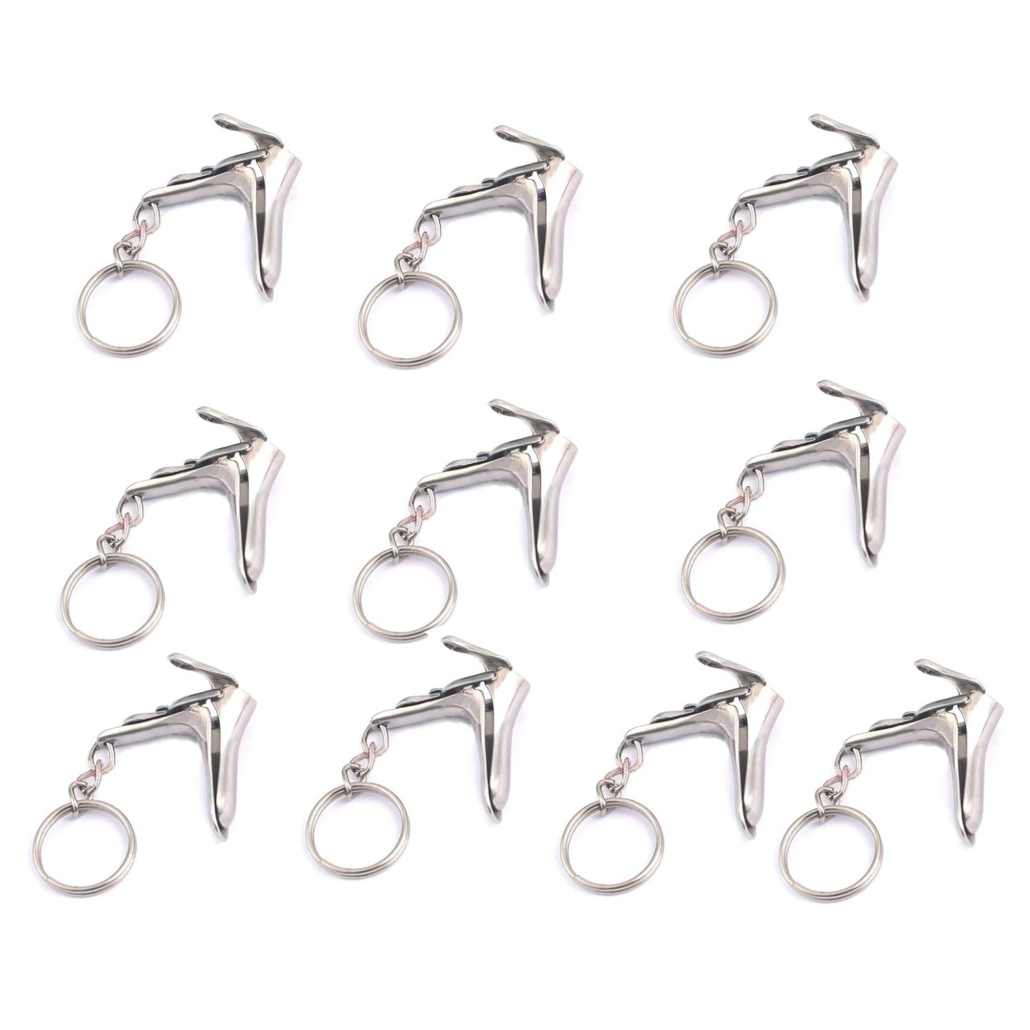 Set of 10 Pcs Speculum Keychain Stainless Steel - Gift for Doctor & Midwife