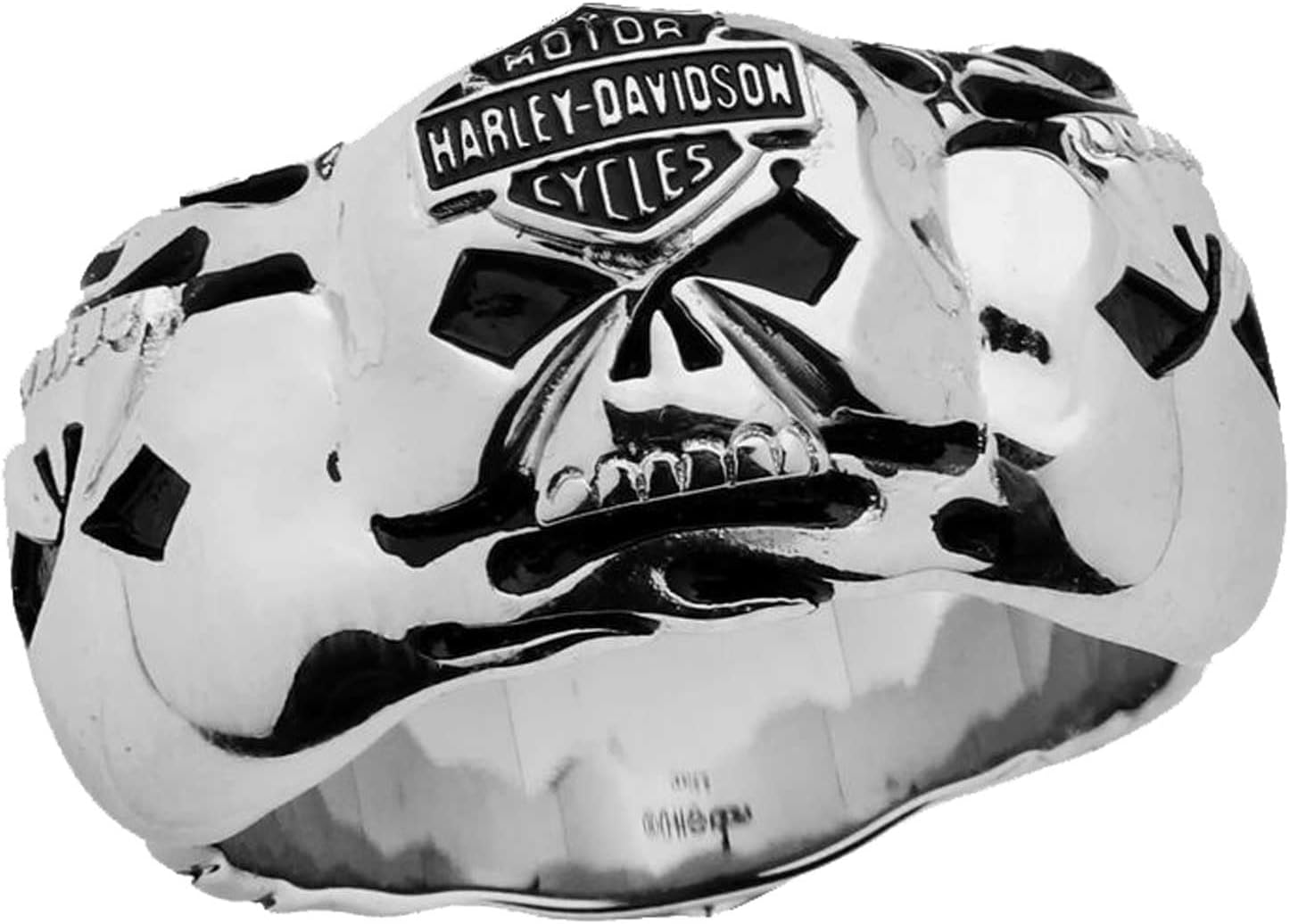 ハーレーダビッドソン メンズ 多くのスカルリング シルバー&amp;ブラック、ステンレススチール