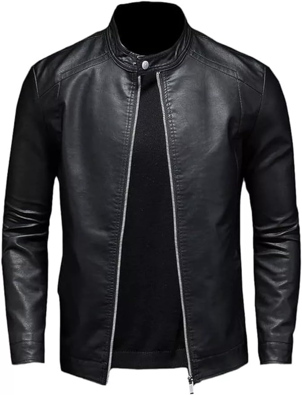 Mens Biker Cafe Racer Vintage Classic Retro Slim Fit Black Leather Jacket