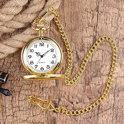 Relógio De Bolso Com Corrente Antigo Vintage Dourado Liso