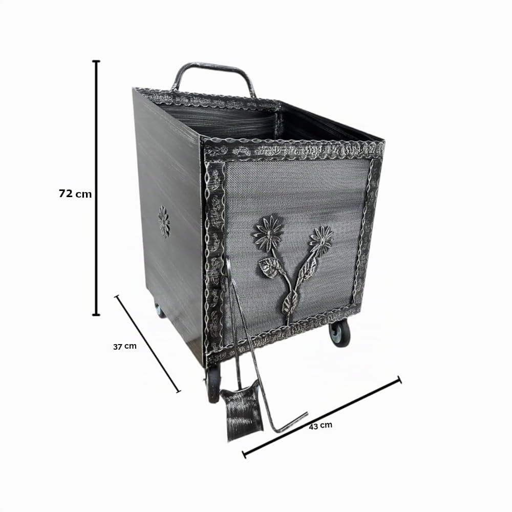 PEGORARO ANGELO Carrello portalegna portapellet Piccolo con ruote decoro Margherita spazzolato Rame e spazzolato Grigio (SPAZZOLATO GRIGIO)