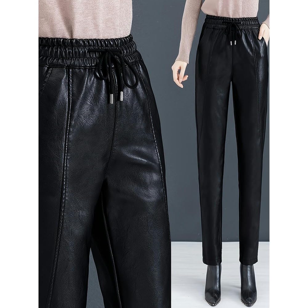 Pantalon de détente Sexy en Similicuir doublé Polaire pour Femme SYJYM avec Cordon de Serrage à la Taille et Poches