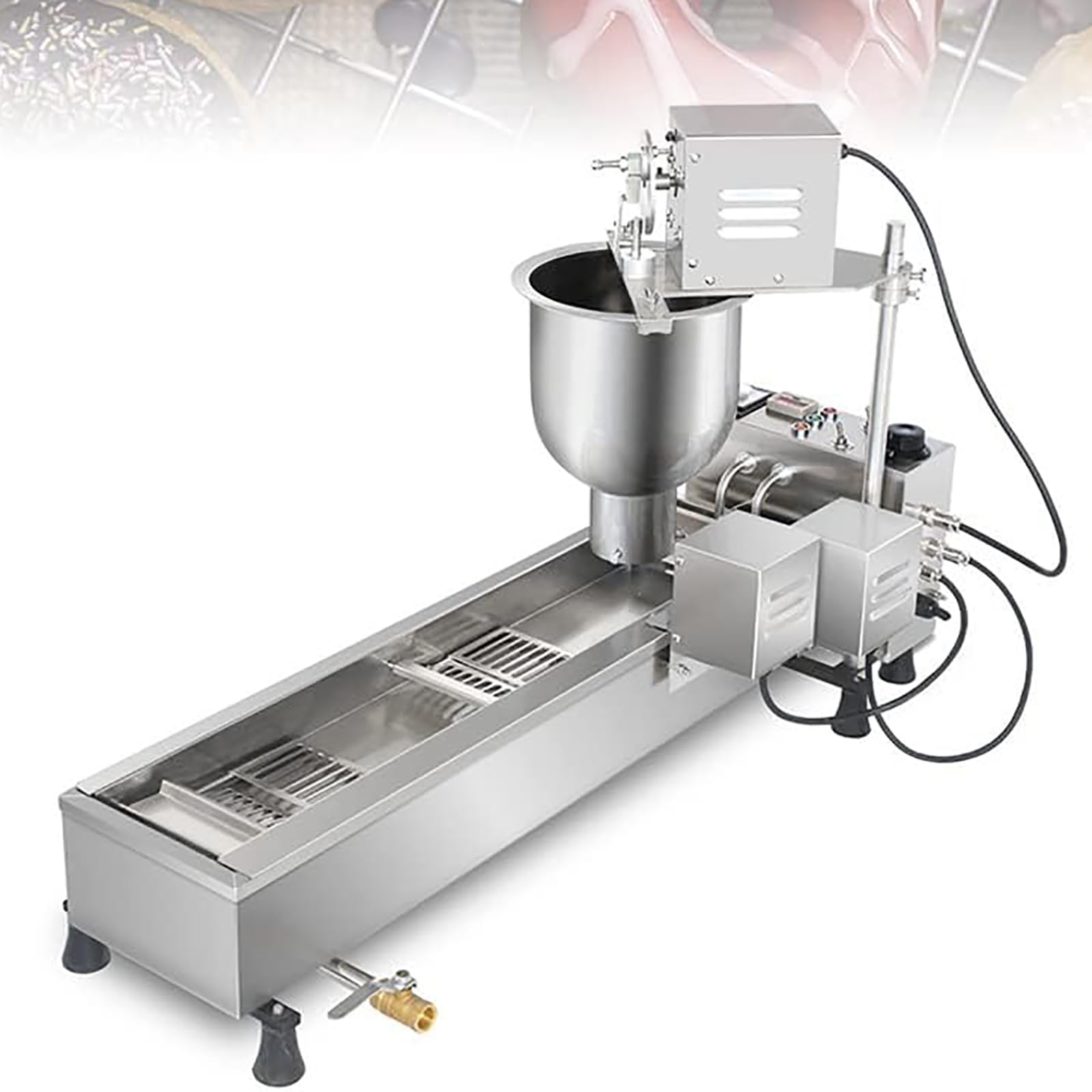 Máquina automática para hacer donas de una hilera, máquina automática para hacer donas, máquina para hacer donas con tolva de 7 litros, controle fácilmente la temperatura del aceite y el tiempo de f
