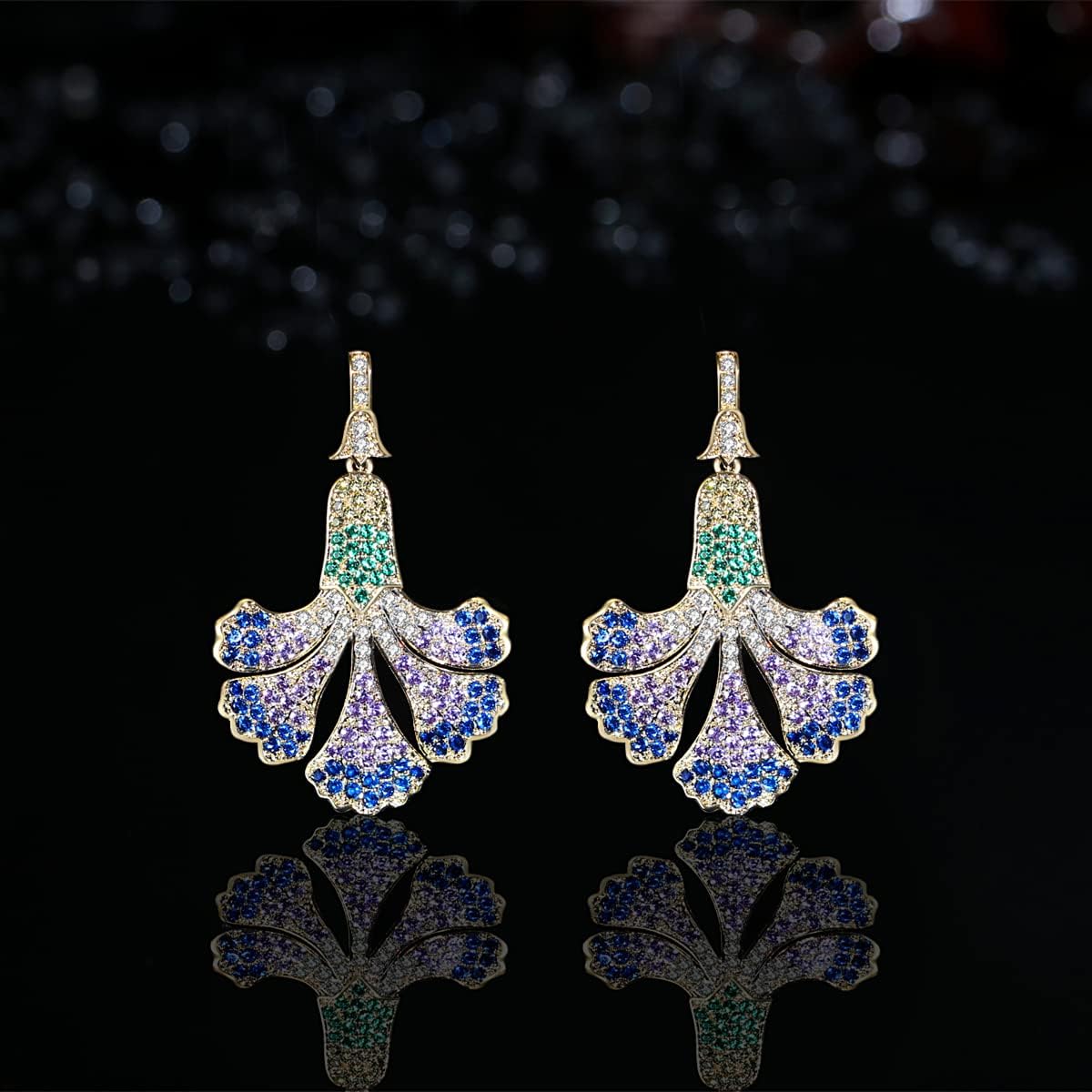Zircon Gemstone Drop Dangle Earrings, Multi Color Created Sapphire Sparkly Evening Dressy Earrings, 18K Gold Plated 925 Sterling Silver posts, Hypoallergenic, Formal Jewelry for women
