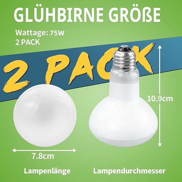 LUCKY HERP Lot de 2 ampoules chauffantes pour reptiles 75 W (2e génération), ampoule de pèlerin pour reptiles et amphibiens, lampes chauffantes pour terrarium pour dragon barbu, lézard, tortue, tortue - 3