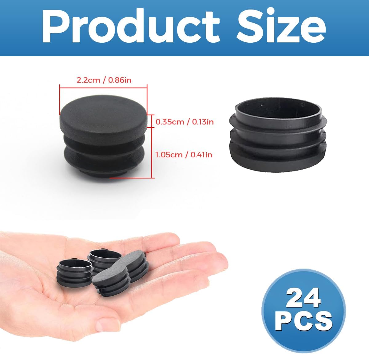 Pack of 20 Lamellar Plugs, Round, 22 mm, Universal Body Plugs & Sealing Plugs, Plastic Caps, Pipe Plugs & Sleeve Plugs, Ideal for Chair Legs, Stoppers, Plastic