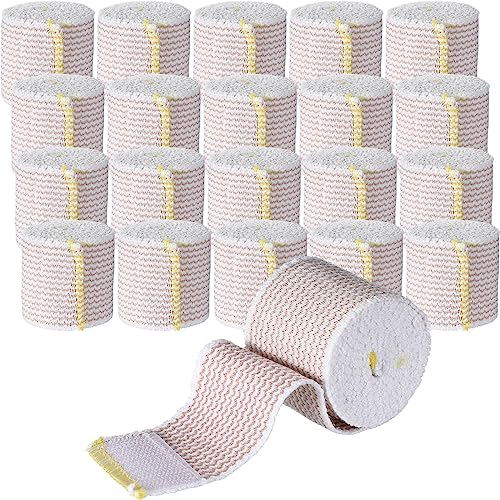 Image of Reginary 20 Pack 2 Inch Elastic Bandage Wrap with Self Closure on Both Ends Athletic Stretchable Compression Bandage for Legs, Knees, Ankles, Wrists, Elbows, Shoulders (Yellow Trim)