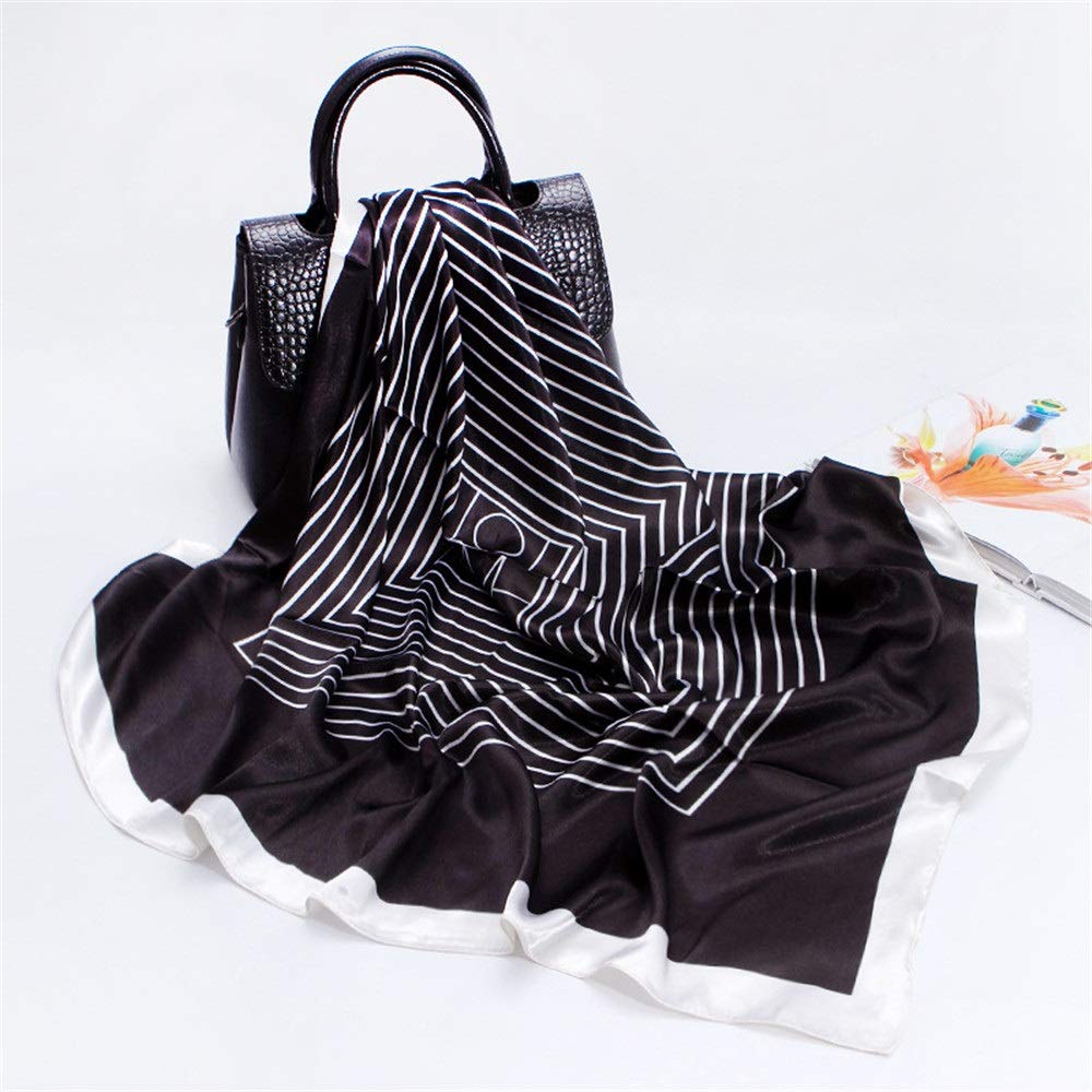 Pañuelos florales para mujer 2PCS Pañuelo para la cabeza con estampado cuadrado de satén de seda para mujer Bufanda elegante y suave para el cuello para damas para mujeres niñas damas (negro 90)